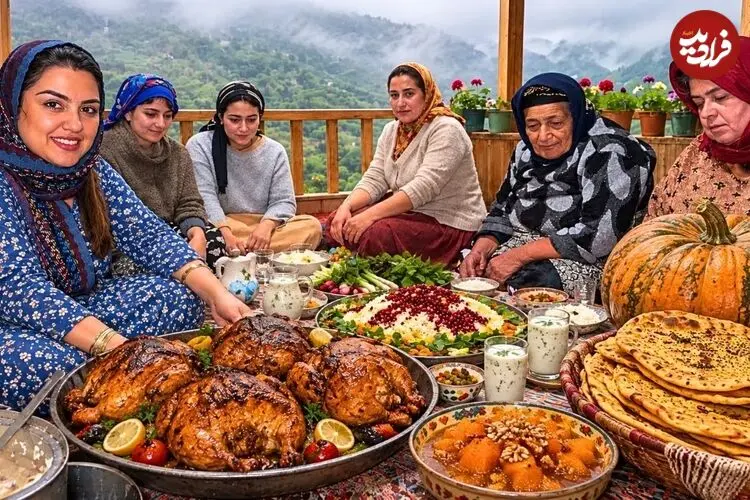 ببینید| غذای روستایی در ایران؛ پخت نان کدو حلوایی و بریانی مرغ کامل
