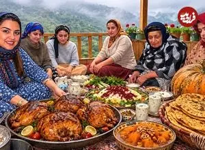 ببینید| غذای روستایی در ایران؛ پخت نان کدو حلوایی و بریانی مرغ کامل