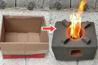 (ویدئو) چگونه با کارتن کاغذی و سیمان یک اجاق هیزمی کاربردی بسازیم؟