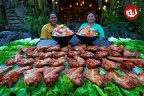 ببینید| غذای روستایی در سنگاپور؛ تهیه بال مرغ طعم دار کبابی در روستایی زیبا