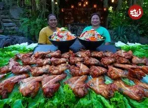 ببینید| غذای روستایی در سنگاپور؛ تهیه بال مرغ طعم دار کبابی در روستایی زیبا