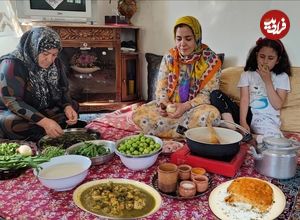 ببینید؛ غذای روستایی در ایران؛ پخت خورشت گوجه سبز