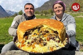 ببینید؛ غذای روستایی در آذربایجان؛ پخت پلو مخلوط با زردآلو و کشمش در طبیعت 