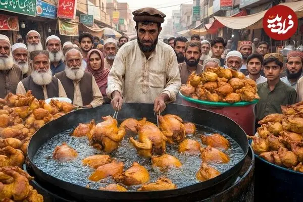 ببینید| غذای خیابانی در پاکستان؛ پخت 500 کیلوگرم مرغ سوخاری با ادویه های مخصوص در پیشاور