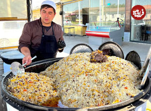 (ویدئو) غذای خیابانی در ازبکستان؛ پخت پلو ازبکی با گوشت در تاشکند