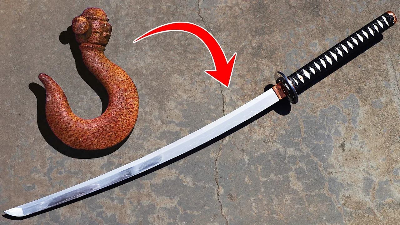(ویدئو) آهنگر آمریکایی یک قلاب زنگ زده جرثقیل را به شمشیر سامورایی  تبدیل کرد!