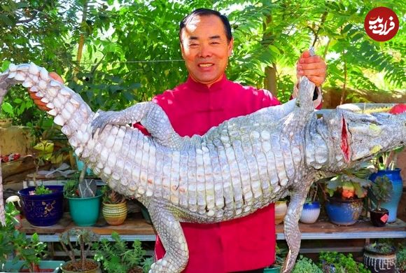 (ویدئو) غذای روستایی در چین؛ فرآیند پخت یک تمساح 35 کیلوگرمی
