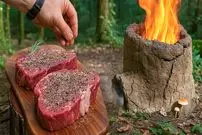 ببینید| غذای روستایی در سوئیس؛ دم کردن قهوه، ساخت تنور گِلی  و پخت استیک در جنگل