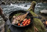 ببینید| غذای روستایی در آمریکا؛ پخت ماهی به روش سنتی در کنار رودخانه