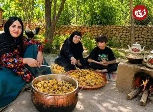 ببینید| غذای روستایی در ایران؛ پخت عدس پلو نذری برای ماه محرم در روستا