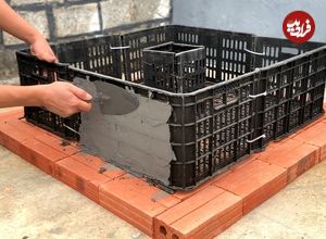 ببینید؛ نحوه ساخت حوض آب و آبنما با کمک جعبه پلاستیکی و سیمان