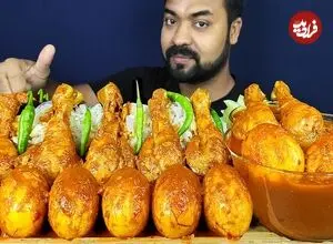 ببینید| غذا خوردن با صدا؛ خوردن 6 ران مرغ تند و 8 تخم مرغ آب پز به روش جوان بنگلادشی