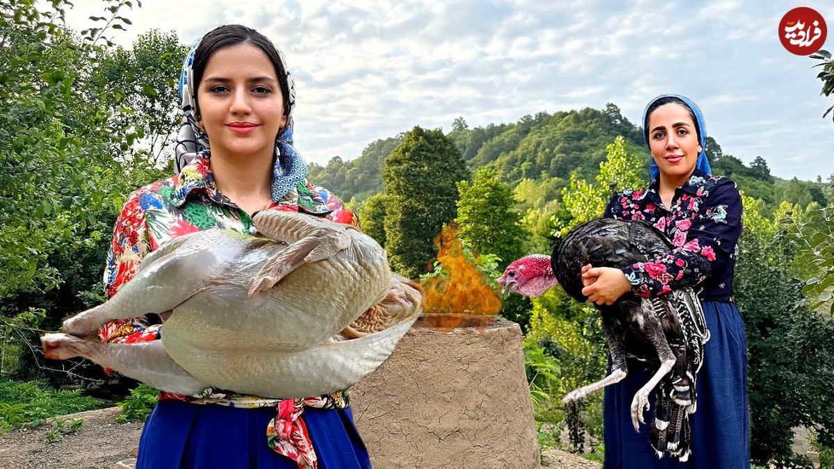 ببینید؛ غذای روستایی در ایران؛ کباب بوقلمون شکم پر در تنور
