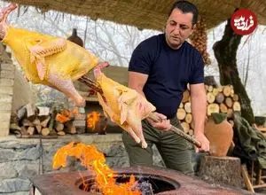 ببینید| غذای روستایی در آذربایجان؛ پخت بوقلمون با شاه بلوط و میوه خشک در طبیعت