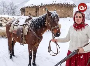 ببینید| غذای روستایی در ایران؛ پخت نان سنتی و تهیه کباب در هوای برفی روستا