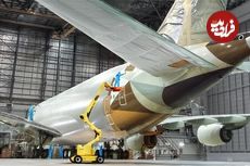 ببینید| فرآیند شگفت‌انگیز رنگ‌آمیزی بزرگ‌ترین هواپیمای جهان در آمریکا