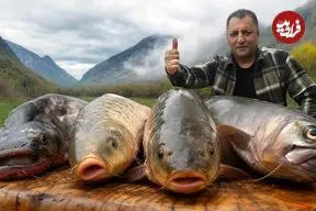 ببینید| غذای روستایی در آذربایجان؛ تهیه یک غذای سنتی با 3 ماهی بزرگ در یک روستای بهشتی