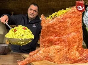 ببینید| غذای روستایی در آذربایجان؛ کباب کردن بره 15 کیلوگرمی شکم پر