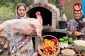 ببینید؛ غذای روستایی در گیلان؛ پخت بره شکم پر در تنور