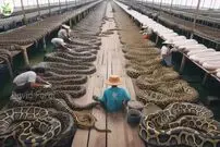 (ویدئو) مزرعه سه میلیون دلاری پرورش مار پیتون در تایلند؛ پردازش گوشت و پوست پیتون