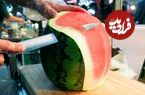 ببینید| غذای خیابانی در کره؛ مهارت میوه فروش خیابانی در برش هندوانه، طالبی و آناناس در سئول