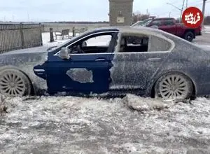 ببینید| خودروی BMW سرقتی بر اثر سرمای شدید یخ زد