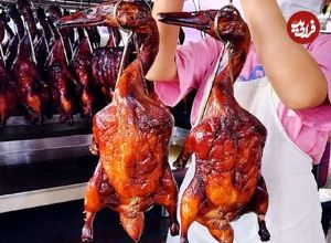 ببینید؛ غذای خیابانی در مالزی؛ اردک سرخ شده روی آتش با سس مخصوص در کوالالامپور 