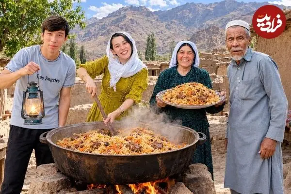 ببینید| غذای روستایی در افغانستان؛ پخت کابلی پلو در روستایی زیبا