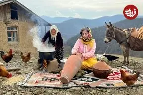 ببینید| غذای روستایی در ایران؛ تهیه کره خانگی و پخت نان تافتون در تنور