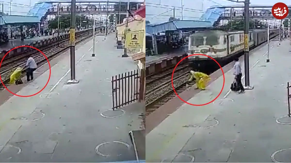 (ویدئو) نجات نفس‌گیر زن هندی از روی ریل قطار