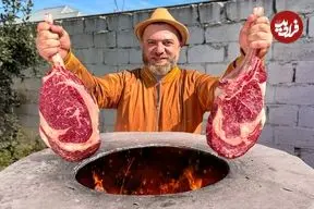 ببینید| غذای روستایی در آذربایجان؛ تهیه استیک به روشی متفاوت