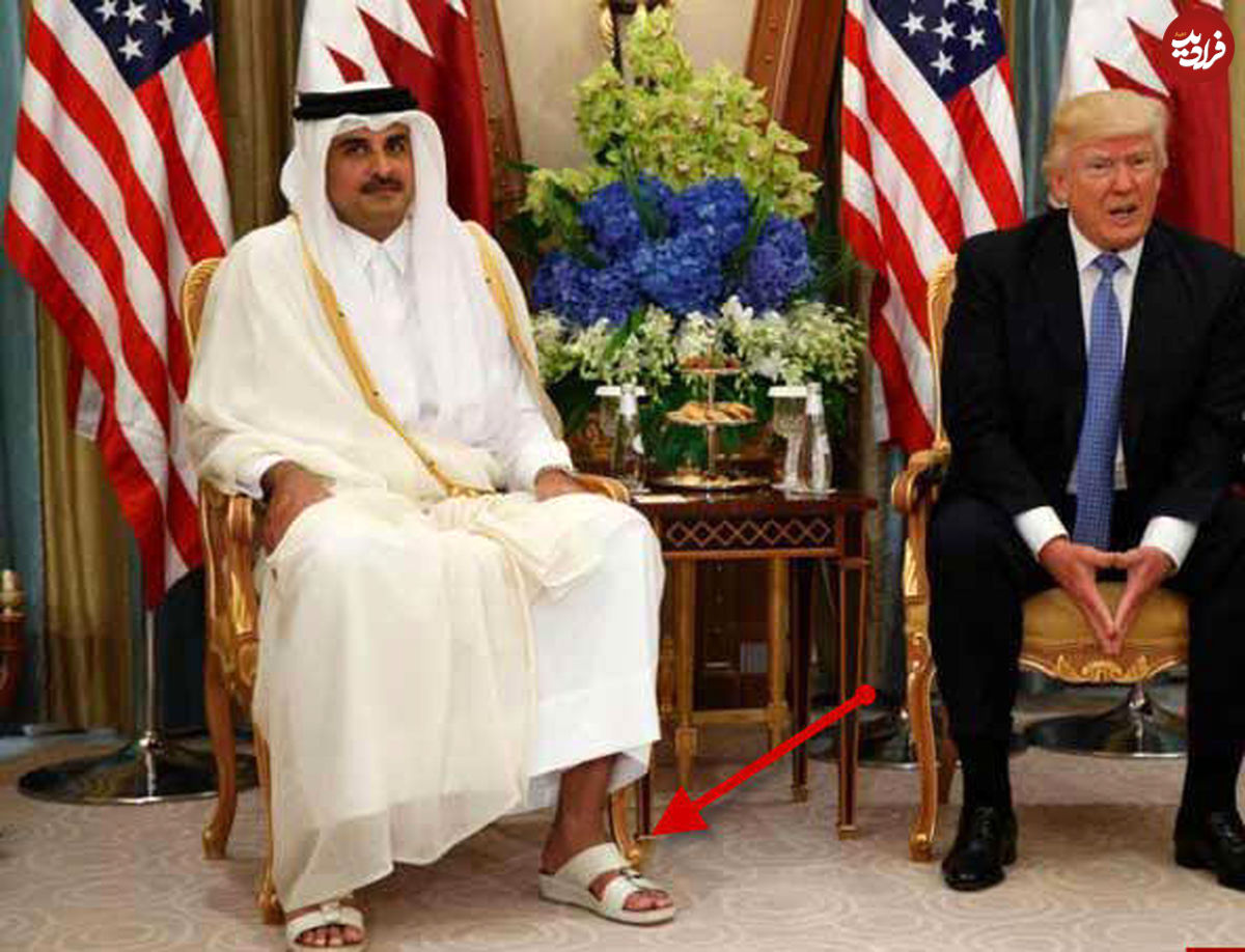 لباس شیک و مجلسی امیر قطر در حضور ترامپ!