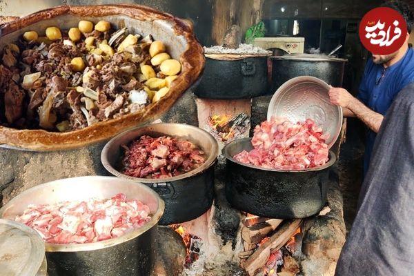 (ویدئو) روش متفاوت آشپزهای خیابانی پاکستانی برای پخت 500 کیلو آبگوشت