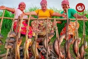 ببینید| غذای روستایی در سنگاپور؛ صید ماهی و کباب کردن آن در کنار شالیزار