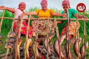 ببینید| غذای روستایی در سنگاپور؛ صید ماهی و کباب کردن آن در کنار شالیزار