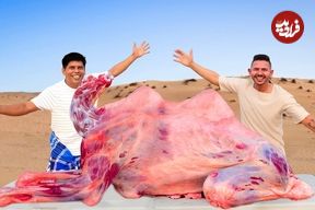 ببینید؛ غذای روستایی در امارات؛ کباب کردن شتر کامل توسط آشپزهای هندی در دبی