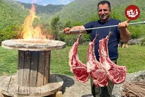 ببینید| غذای روستایی در آذربایجان؛ تهیه استیک در تنور و در روستا