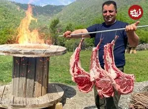 ببینید| غذای روستایی در آذربایجان؛ تهیه استیک در تنور و در روستا