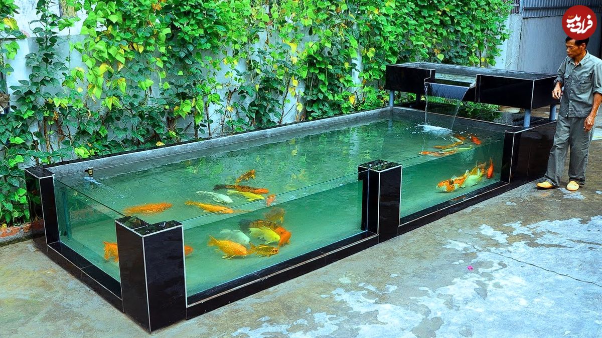 ببینید؛ مراحل دیدنی ساخت یک آکواریوم شیشه ای در حیاط خانه