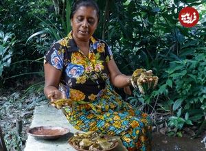 ببینید| غذای روستایی در سریلانکا؛ پخت یک غذای سنتی با خرچنگ، گل کلم و ادویه
