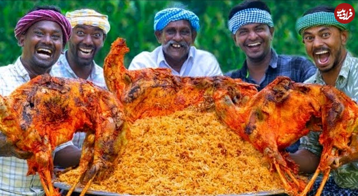 ببینید؛ غذای روستایی در هند؛ پخت بریانی عربی با 3 بز کامل در روستا