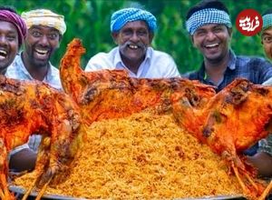 ببینید؛ غذای روستایی در هند؛ پخت بریانی عربی با 3 بز کامل در روستا