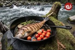 ببینید| غذای روستایی در آمریکا؛ کباب کردن ماهی به روش سنتی و در کنار روخانه