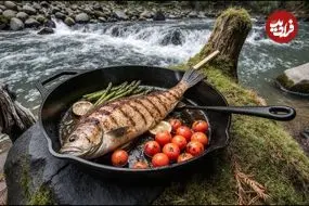 ببینید| غذای روستایی در آمریکا؛ کباب کردن ماهی به روش سنتی و در کنار روخانه