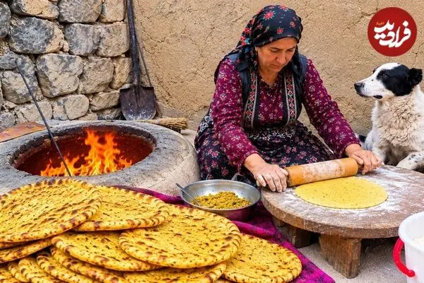 ببینید| غذای روستایی در ایران؛ مراحل دیدنی پخت نان گردویی در تنور