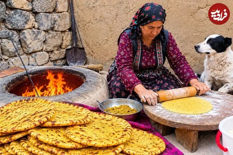 ببینید| غذای روستایی در ایران؛ مراحل دیدنی پخت نان گردویی در تنور