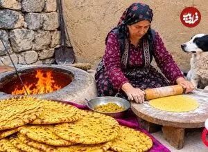 ببینید| غذای روستایی در ایران؛ مراحل دیدنی پخت نان گردویی در تنور