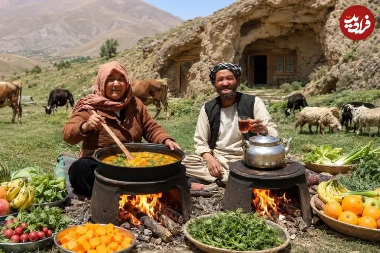 ببینید| غذای روستایی در افغانستان؛ پخت خوراک با کدو تنبل در کوهستانی سرسبز