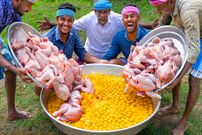 ببینید؛ غذای روستایی در هند؛ پخت املت با مرغ توسط پدر و پسران روستایی در طبیعت 
