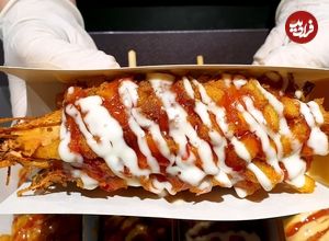 ببینید| غذای خیابانی در کره؛ هات داگ میگو، تست میگو و انواع دونات در سئول